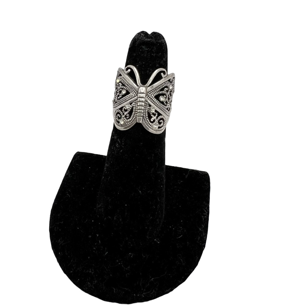 Sterling silver 925 butterfly jewel studded ring - size 5.5